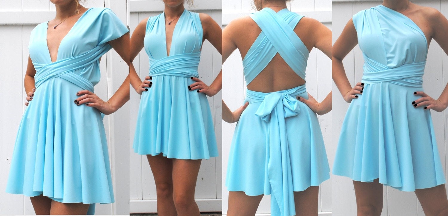 Short in Baby Blue Infinity Convertible Dress- made to order