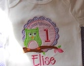 Boutique Owl and Number Birthday tee shirt or onesie ... Custom made with monogram and applique Birthday party tshirt 1 2 3 4 5 6 7 8 9 10