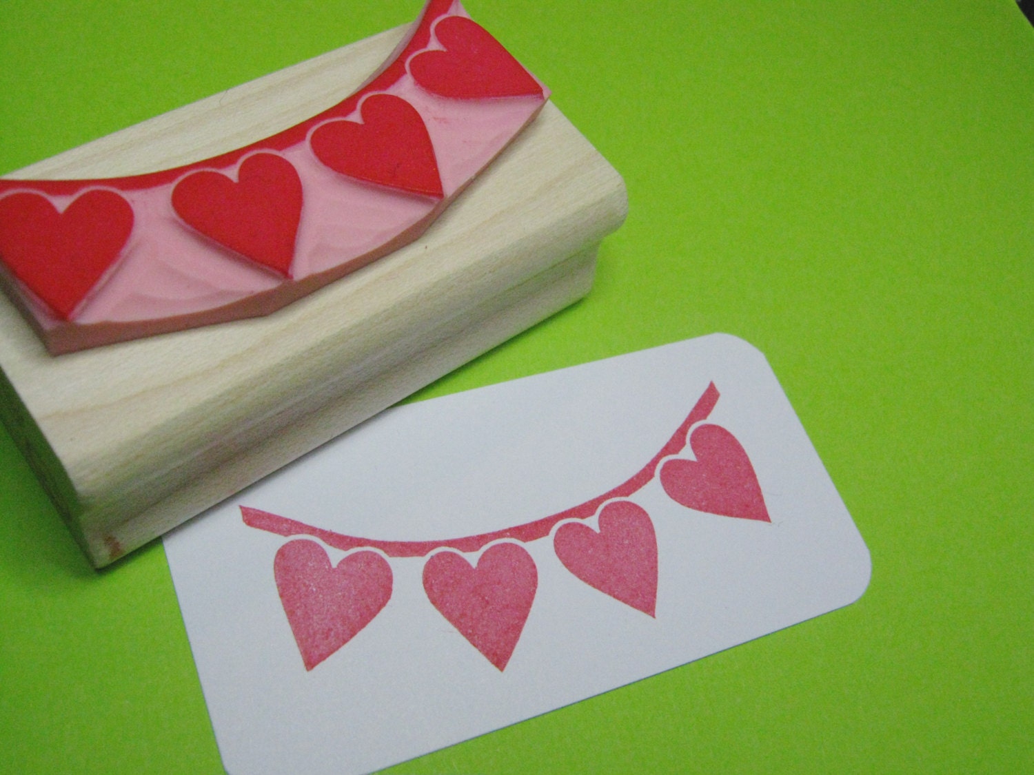 Bunting Stamp - Loved Up Heart Bunting - Hand carved rubber stamp