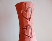 Dusty Rose Pink Vase with 2 carved hearts / pink Home Decor / love vase /  pink flower vase / Valentine Home decor