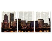 Portland, Oregon Skyline 3 pack dictionary prints City Scape awesome upcycled vintage dictionary page book art prints