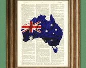 Australia Art Australian flag silhouette map beautifully upcycled vintage dictionary page book art print