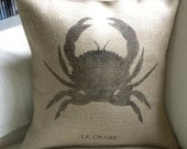 Burlap French crab le crabe  pillow cushion cover summer coast beach house