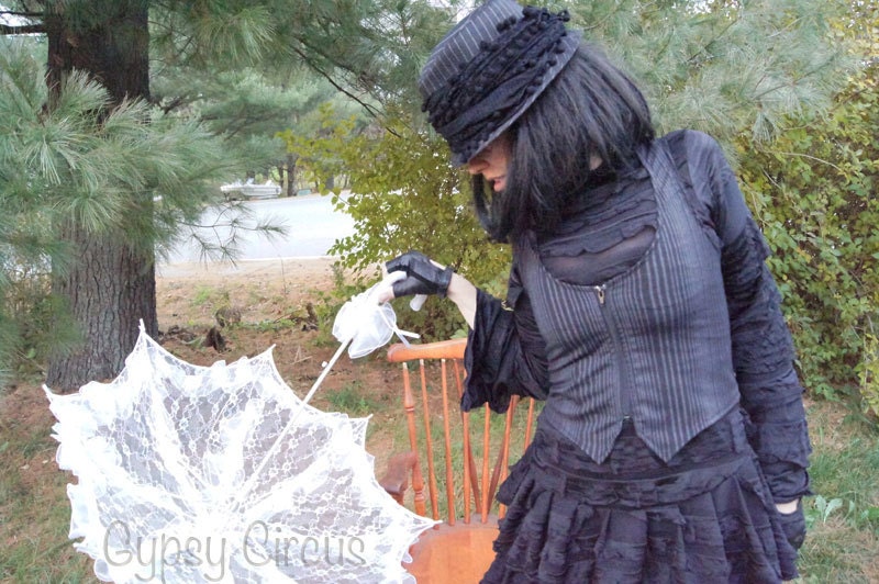 Steampunk Petticoat Gothic Vest - Burning Man - Tribal Dance Fusion - Black Pin Strip - Bohemian - Gypsy Circus Designs - Size Small
