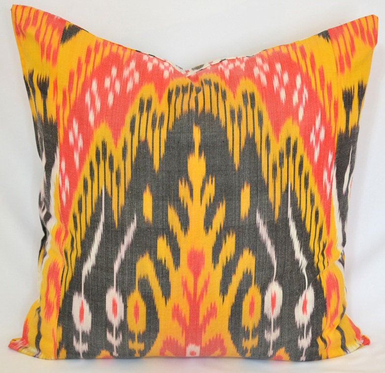 20 x 20 Silk cotton Uzbek handwoven Ikat Pillow case - BOTH SIDE IKAT
