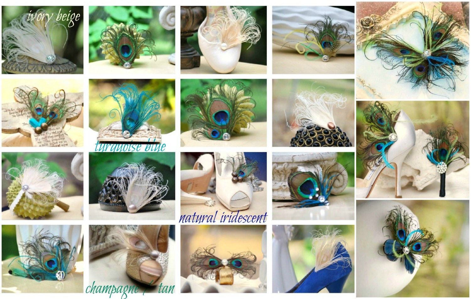 Shoe Clips Peacock & Rooster Feathers. Photo Prop Girls Night Party Gift, Metallics Bronze Teal, Boudoir Burlesque, Couture Bridesmaid Bride