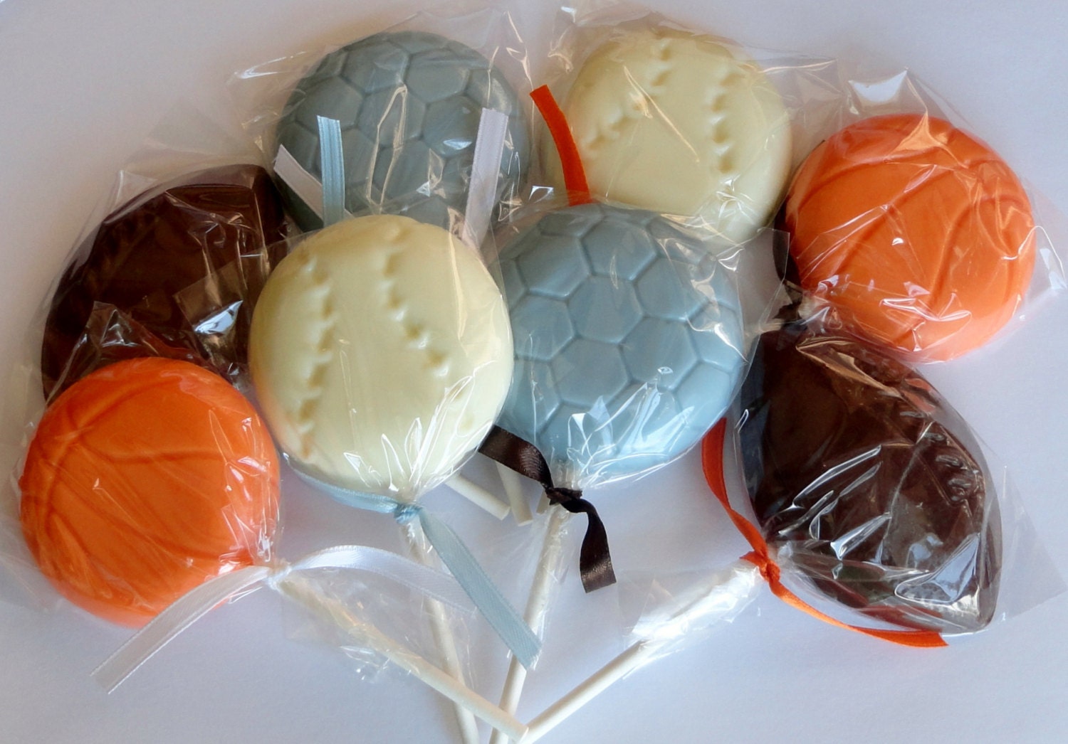 1 DOZEN Chocolate SPORTS Lollipops  -- Football Soccer Baseball Basketball -- Sports Themed Birthday or Baby Shower favors, GREAT Guy Gift