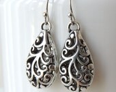 READY TO SHIP, Antiqued Silver Filigree Teardrop Earrings, Mother's day gift, Thank you gift for teacher, Bridesmaids Earrings