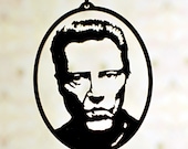 Christopher Walken tribute silhouette necklace, portrait pendant in black stainless steel