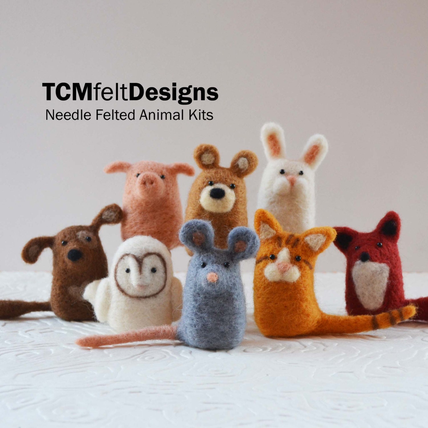 2 needle felting animal kits, wool DIY complete fiber art kits for beginners
