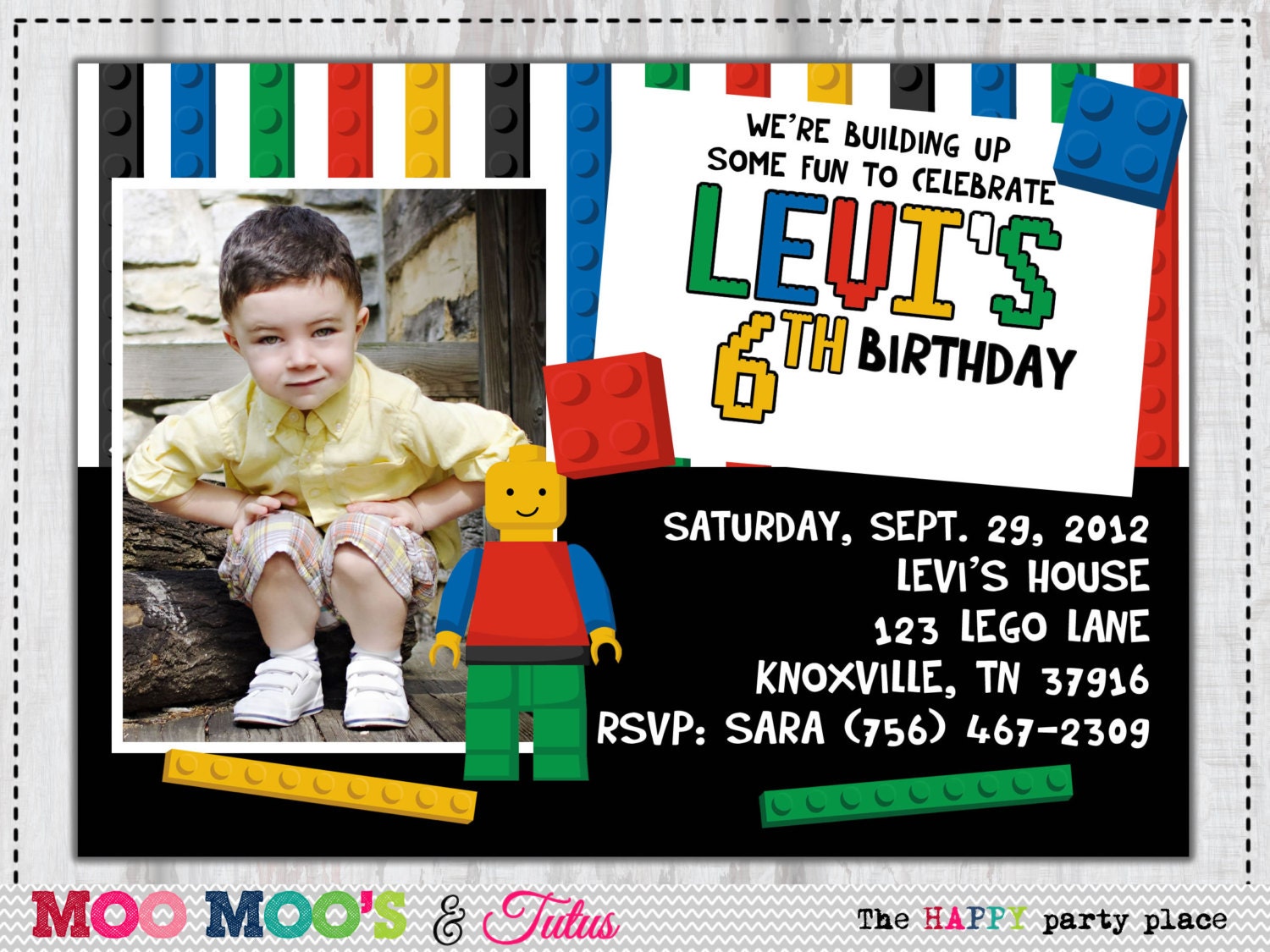 Printable BUILDING BLOCKS Photo Birthday Invitation by Moo Moo's & Tutus Design Studio