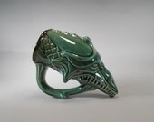 Dragon Mug Drinking Horn Style Emerald Green Glaze - 22oz - Father's Day - Functional Home Decor, Stoneware