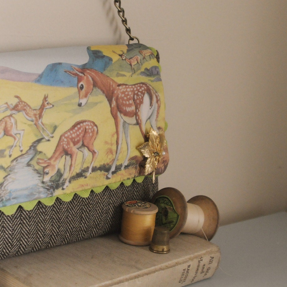 Handmade Woodland Deer Print Clutch Bag