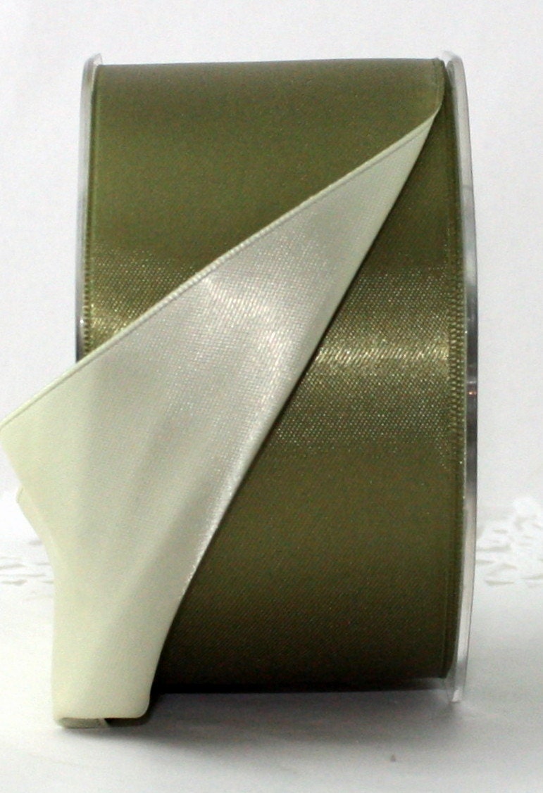 Satin Ribbon - Olive/Sage Reversible - 2 inches wide - by the yard