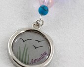 Beaded Bookmark with "Serenity" Metal Charm, Sapphire Blue, Pink and Silver, Shepherds Hook