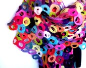 Felted Scarf, Multicolor, Rainbow Colors, Circles Holes Design, Long, Merino Wool Felted Lattice Scarf