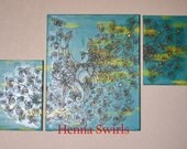 Peacock Painting, Mixed Media Acrylic Henna Painting - OOAK- Unique Global Henna Art