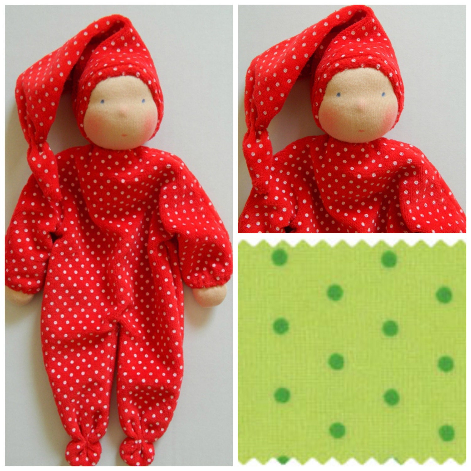 Waldorf Doll Kit - Available in red/white spot or green/green spot