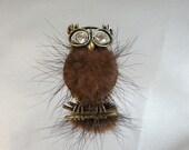 Vintage Owl Ring. Mink. Rhinestones.  Adjustable.