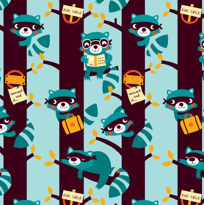 1.1 YARD (1 meter) Organic jersey fabric 'racoons' by bora