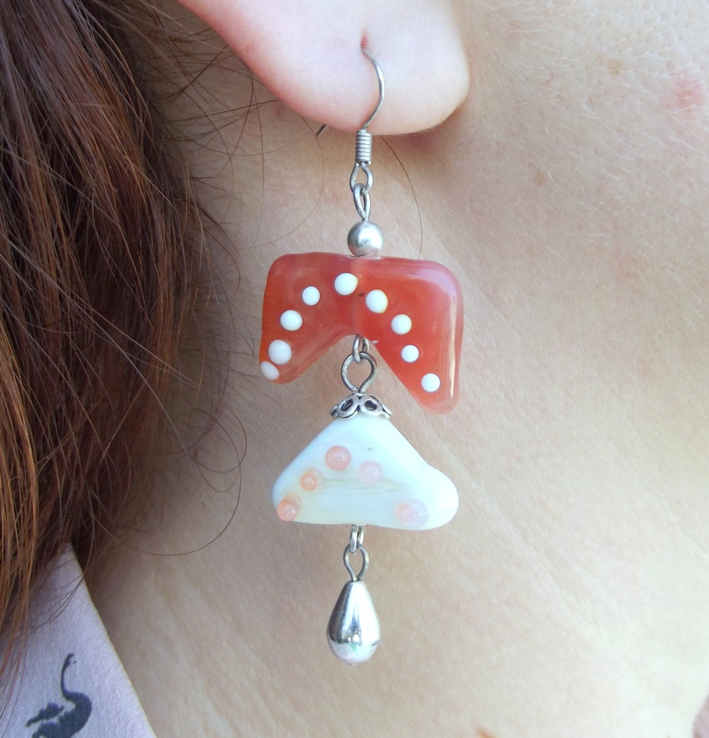 Lampwork Earrings, ooak Chinese Lantern, Spring Fashion Handmade Lampwork Jewelry for Her