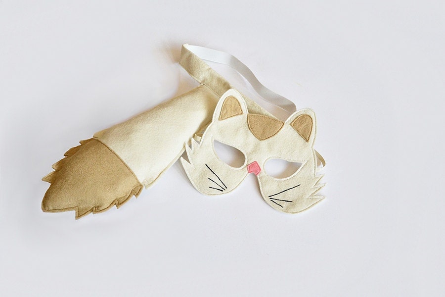 Cat Mask and Tail for Children, Kids Carnival Costume Eco Friendly Dress up and Pretend Play Toy for Girls Boys and Toddlers