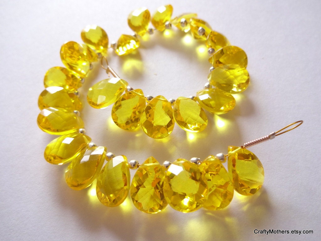 SALE - Bright Yellow Quartz Faceted Pear Cut Stone Briolettes - (1) Matched Pair