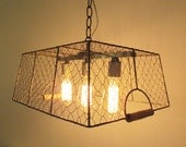 Union Port. Original CHICKEN WIRE Vintage Inspired CHANDELIER with Edison Bulbs