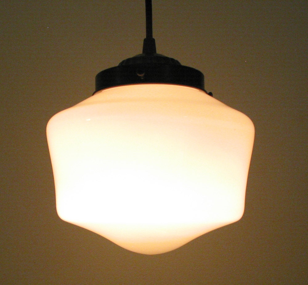 Henderson Port. Vintage HEAVY Milkglass Schoolhouse PENDANT