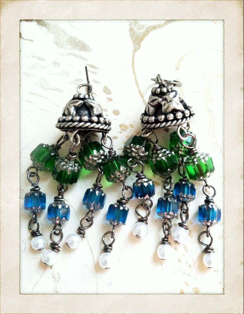 Silver Jhumka Earrings Bridal Bollywood by MinouBazaar