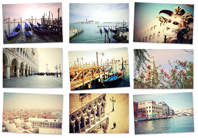 Venice photos, home decor, traveler art, pastels, gondola, wall art, campanile, sea - 9 8x10 prints