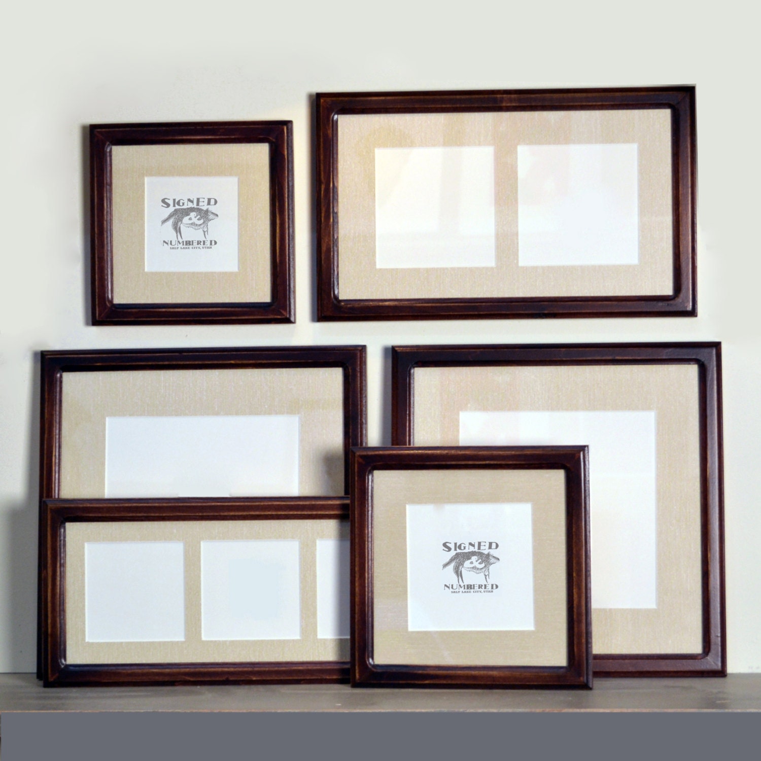 SET of SIX Double Cove Style Frames for SQUARE Photos in Frame and Mat Color of Your Choice