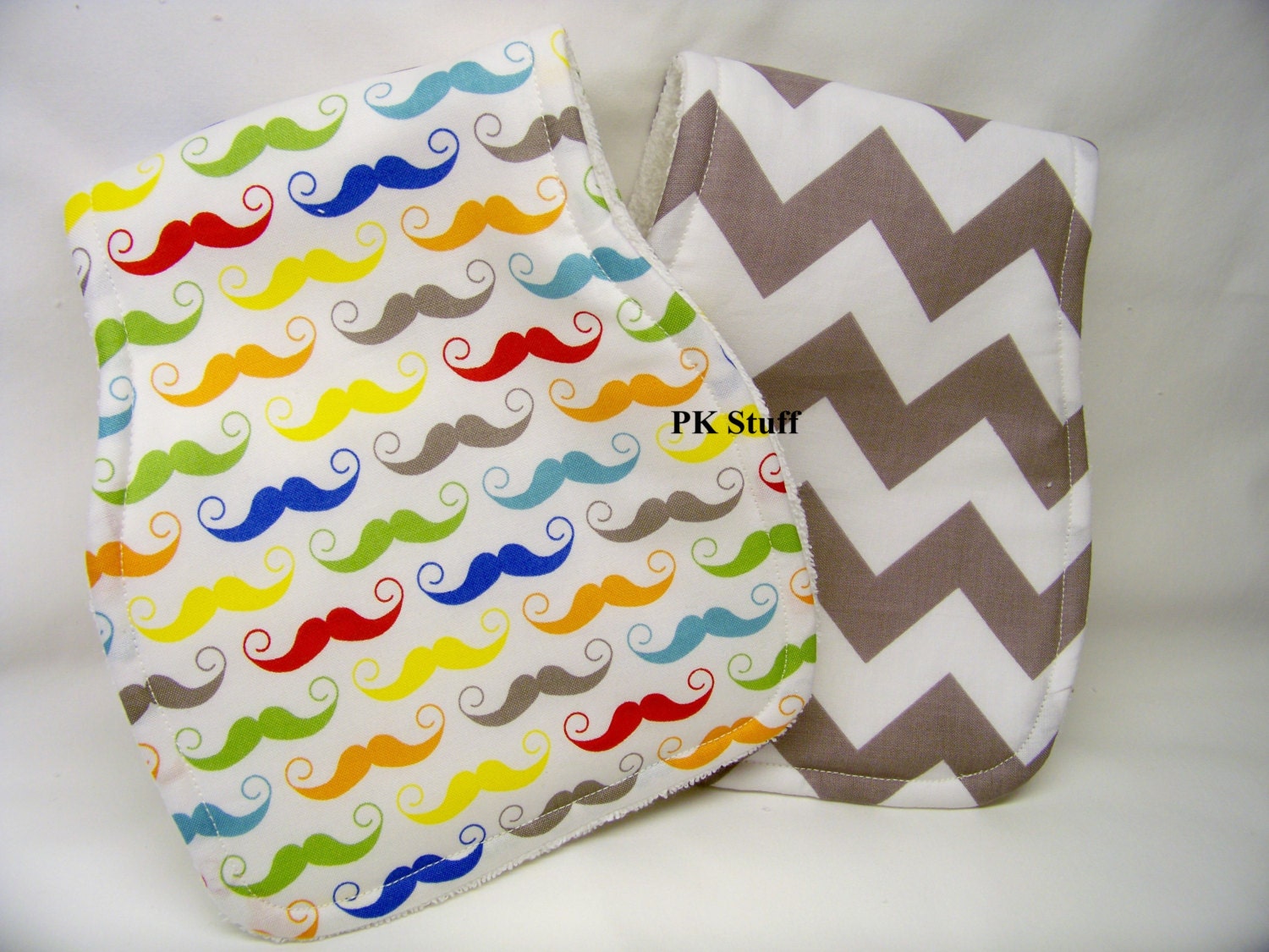 Contoured Burp Cloth in Geekly Chic Mustache in White - Shoulder Cloth - Set of Two - Made To Order