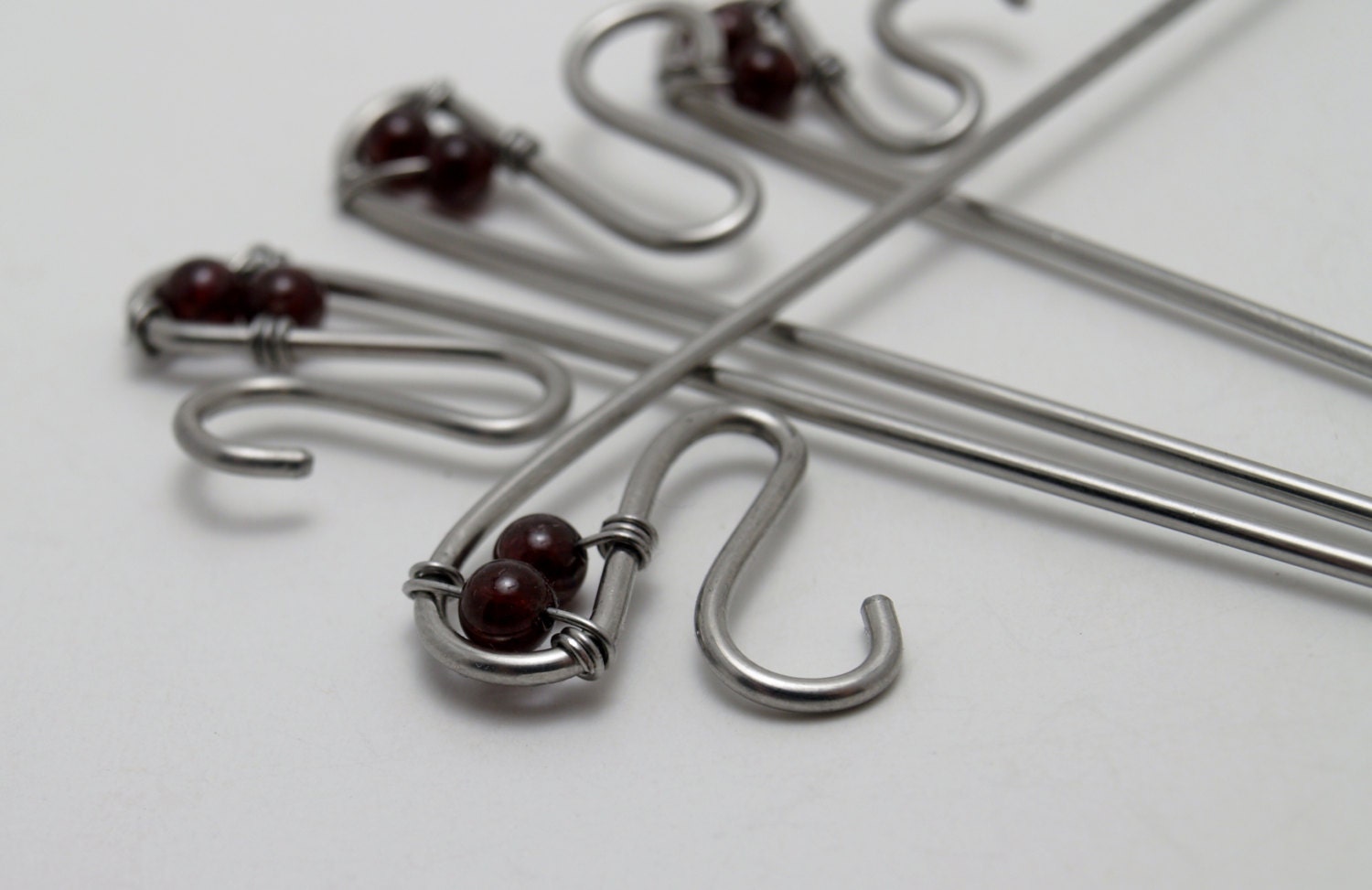Stainless Steel Martini Picks with Garnet Beads