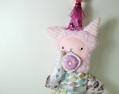 Pink Plush Party Cat Softie fabric doll
