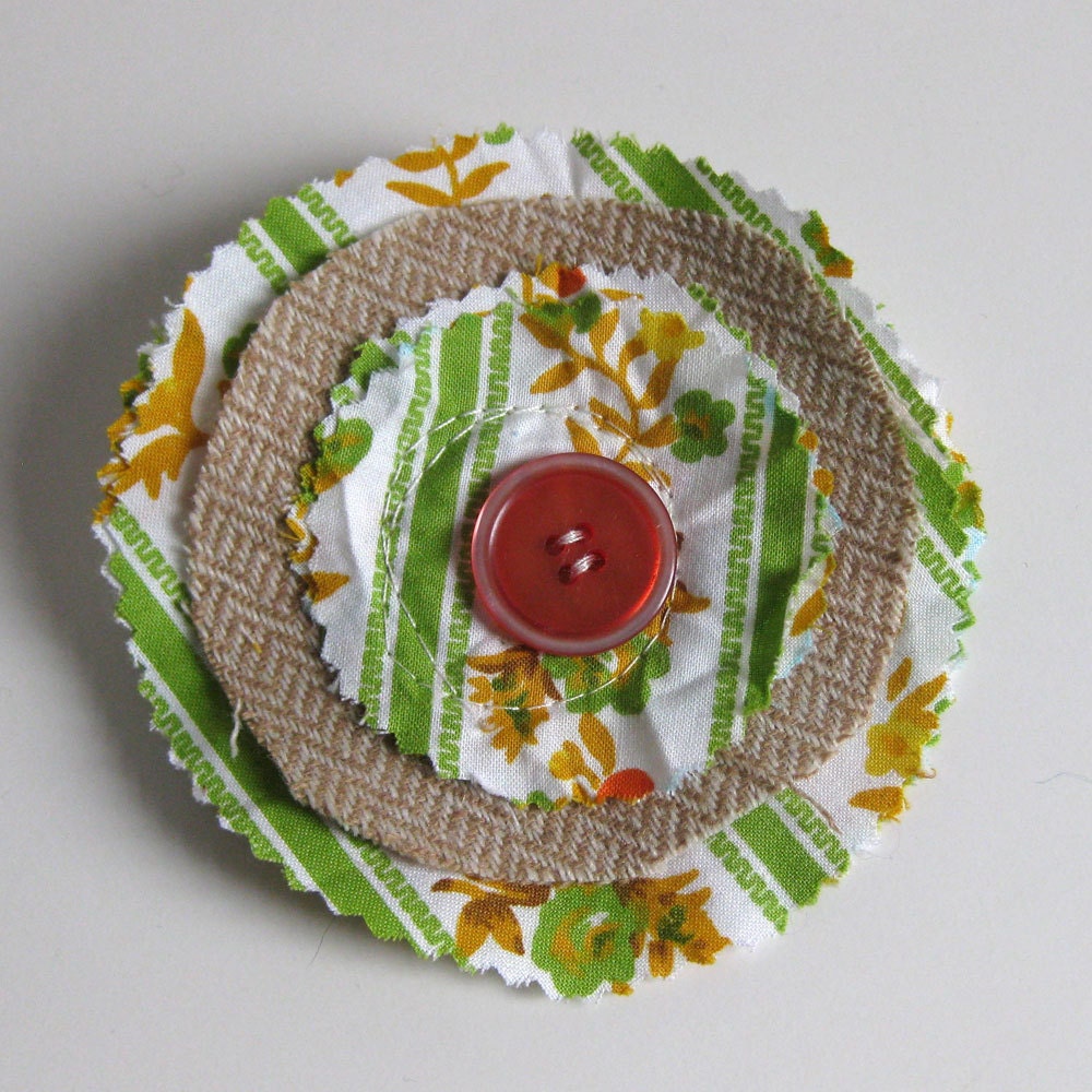 FLOWER BROOCH  - tan brooch - recycled brooch - flower pin - Lynn Minney Designs