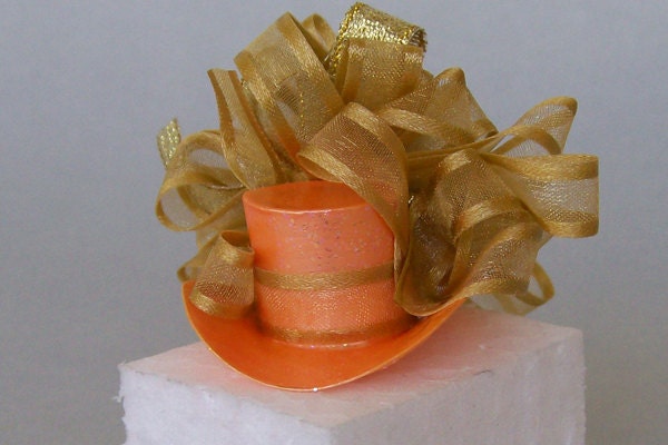 Mini Orange Top Hat with GoldRibbon