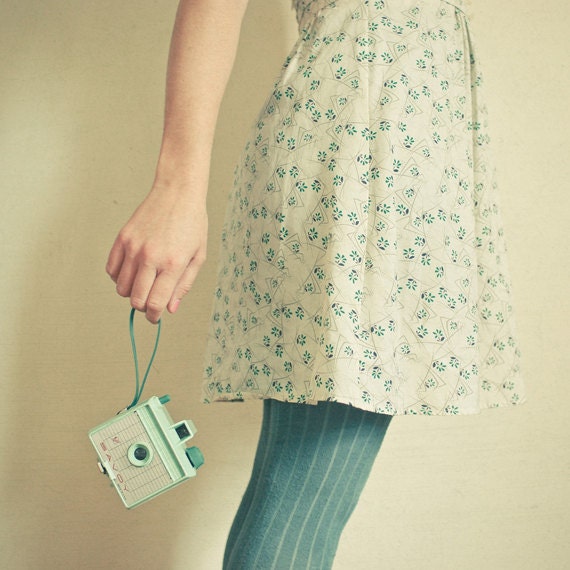 Happy - Portrait photography, female figure, camera photo, whimsical, feminine art, mint and cream, teal 8x8 Print