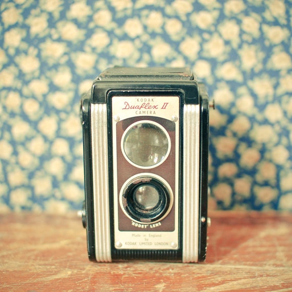 Kodak - Camera photograph, retro wall art, gift for photographer, navy blue, black, spring decor 8x8 Print
