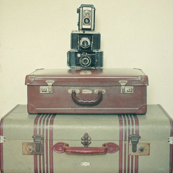 20% SALE Leave Nothing Behind - Suitcase photograph, vintage camera decor, bedroom wall art, unisex art 8x8 print