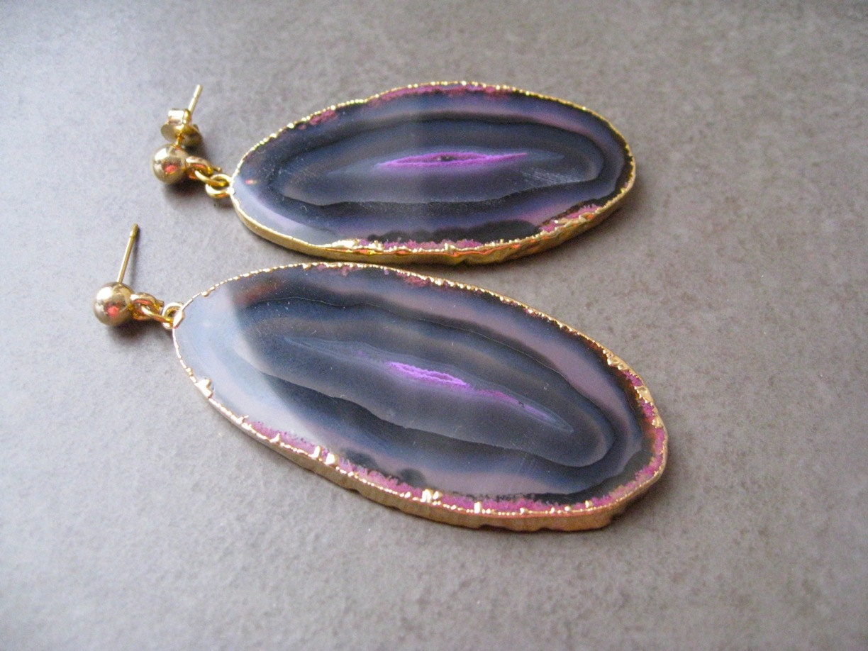 Dramatic Spectacular Fusia Earrings, Agate Slices Earrings