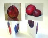 Little Square Cards - Plums and Pluots - 2 x 2 Blank Cards - Colored Pencil Plum Pluot Drawings - Small Food Art