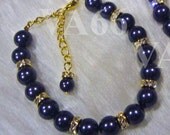 Childrens Size 1 Bracelet Dark Purple Swarovski Pearl n Gold Diamond Rhinestone Rondelles Vintage Classic Bridal Flower Girl