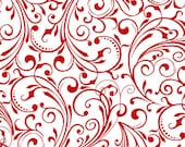 Henry Glass Holiday Frost Fabric Christmas Holiday Swirly Scroll Red on White