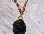 Black Leather Knot and Wood Necklace