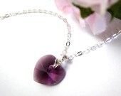 Swarovski Heart Necklace - Small Crystal Birthstone Color Italian Made Sterling Silver Chain (F507 10mm)