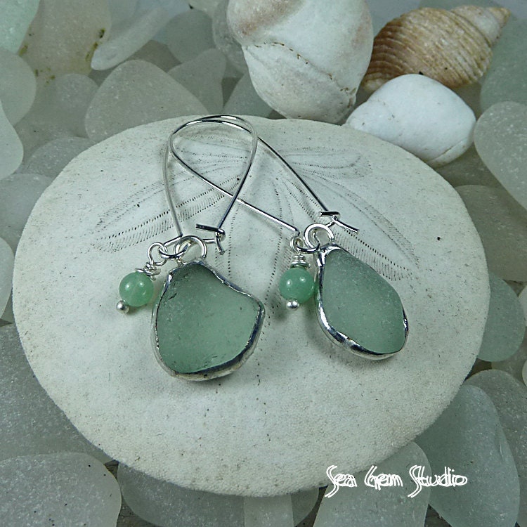 Elegant sea glass earrings, bridal earrings, eco friendly, beach wedding, sea glass jewelry