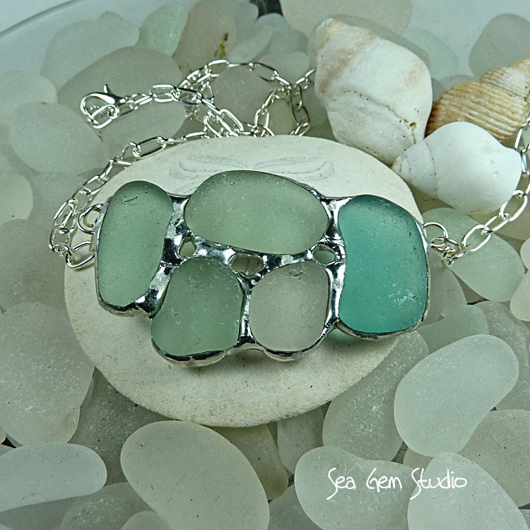 Sea Glass Cluster Necklace, sea glass jewelry, seaglass, beach glass, beach wedding, genuine sea glass necklace