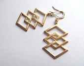 Diamond cut-out geometric drop earrings on 14k gold plate fixtures, vintage geometric jewelry, vintage-style dangle earrings