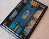 Mosaic switch plate black mother of pearl, aqua, blue, orange inlay  single toggle